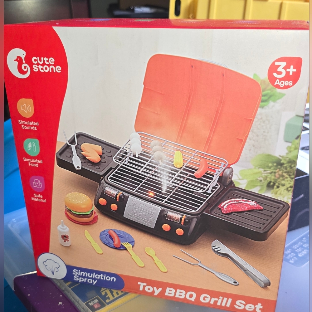 Toy BBQ Grill Set - Orange and Black